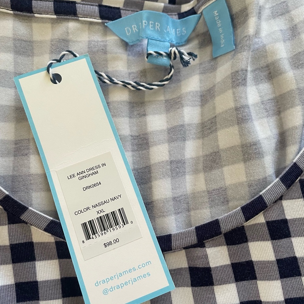 Gingham Tiered Smock Dress - Navy and White - Picture 5 of 6